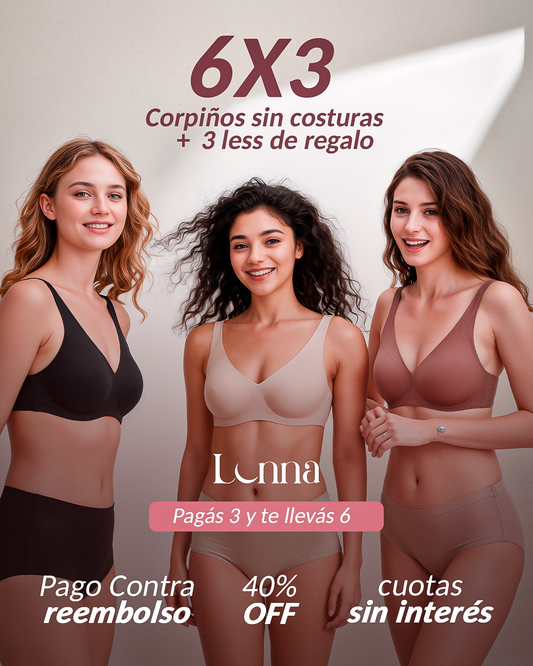 3 CORPIÑOS SEGUNDA PIEL + 3 BOMBACHAS SIN COSTURA DE REGALO